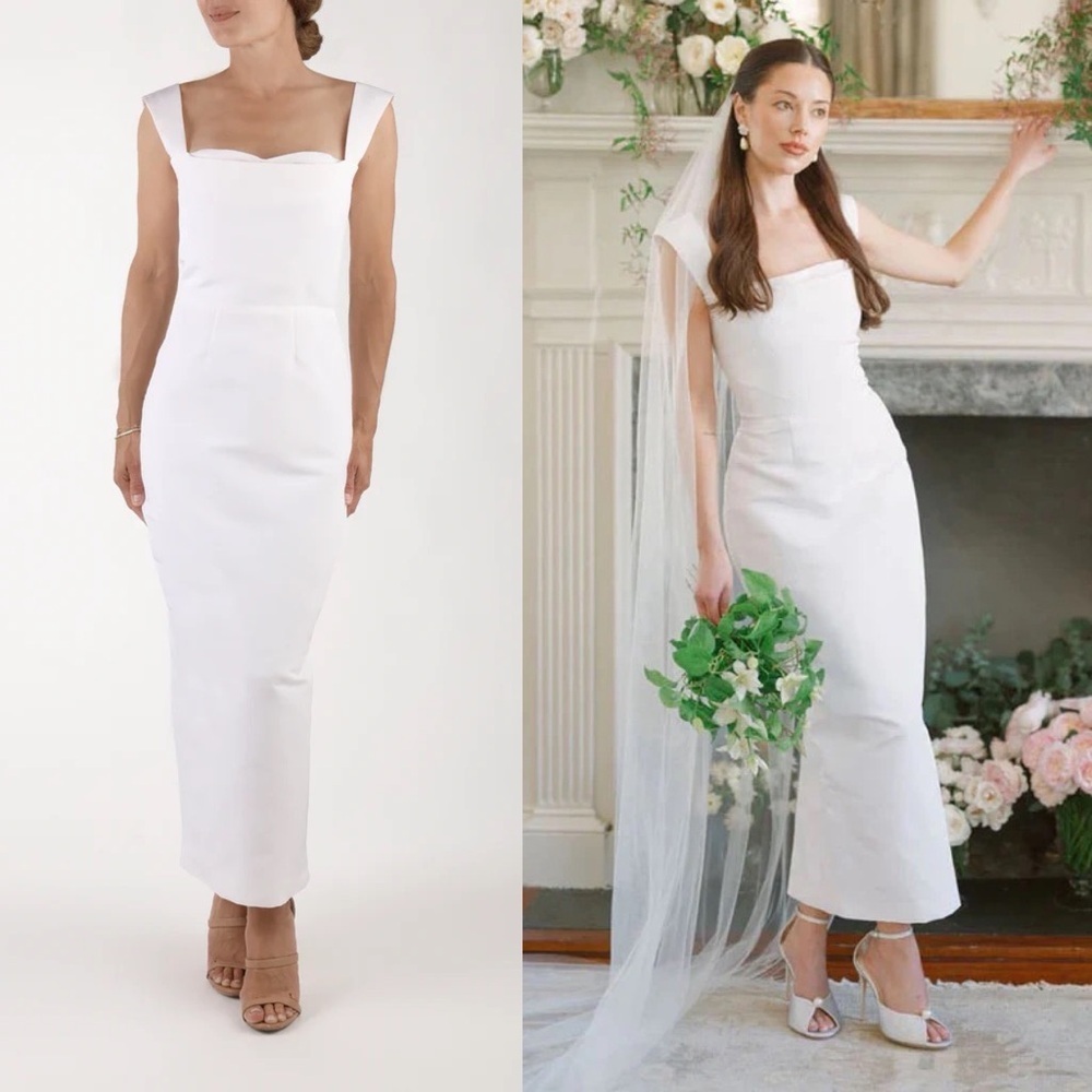Damaris Bailey Bridal Silk Faille Midi‎ Dress Wedding White XL NWT